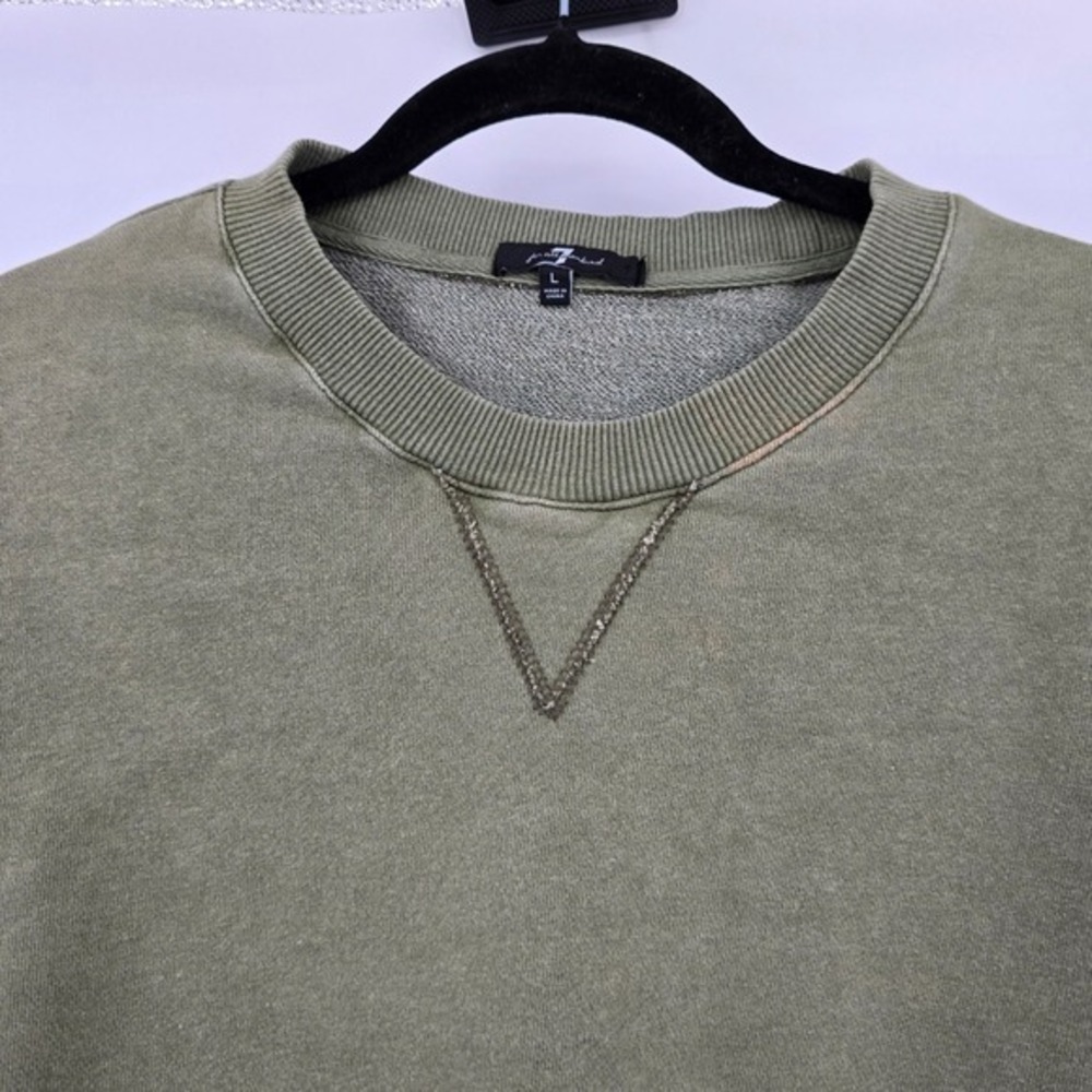 7 For All Mankind Olive Green‎ Ruffle Long Sleeve Cropped Sweatshirt Large - Picture 3 of 10